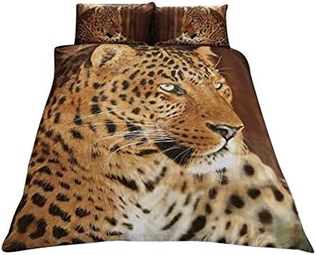 Wild at Heart 3D Printed King Size Reversible Animal Duvet and Pillowcase Set, (Leopard)