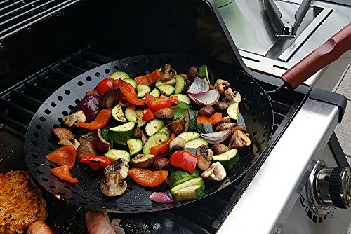 Santos Grillpfanne gelocht rund mit abnehmbarem Griff | Maße 30,5cm | pulverbeschichtet – Grillkorb, Gemüsekorb, Grillschale - 8