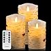 Produktbild LED Kerzen mit beweglicher Flamme Echt Flammen Effekt LED Echtwachskerzen Birkenstämme mit 10 Key Fernbedienung und Timer [Klassische Stumpenkerze, Elfenbeinfarbe] - 3er Pack (10,2 cm 12,7 cm 15,2 cm)