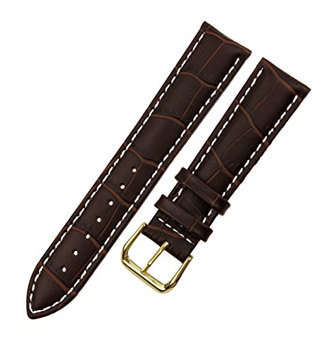 Ritche 21 mm Alligator Krokodilmaserung, aus Leder, mit Schnalle, Gold, Kontrastnhte, Braun Ritche 21 mm Alligator Krokodilmaserung, aus Leder, mit Schnalle, Gold, Kontrastnhte, Braun