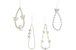 PEVRUAY 4 Piezas Colgante de Mano para Móvil, Cuerda Para Movil, Cordón de Teléfono con Cuentas de Acrílico, Correa De Muñeca con Cordón para Teléfono, Colgante Movil