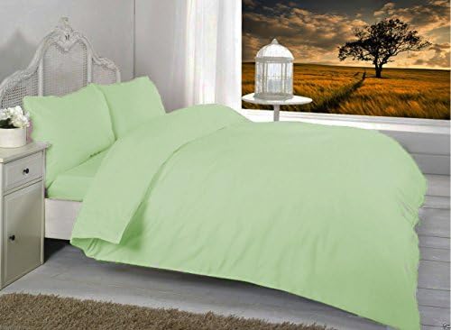 BEDWAY Luxury 68 Pick Polycotton Plain Dyed Duvet Cover / Quilt Cover with Free Pillow Pair Cases (Double, Lime)