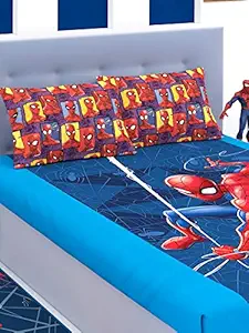 Athom Living Marvel Spiderman Cotton Double Bedsheet Set- King Size