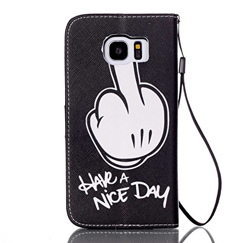 Roreikes Hülle Muster Blume Strap Lanyard Wallet Cover Tasche Bunte Retro PU Leder Flip Case Handytasche Muster Schutz Hüllen im Bookstyle Handyhülle Ledertasche mit Stand Funktion Kartenfächer Magnetverschluss Magnet Etui Schale Schutzhüllen für Samsung Galaxy S7 Edge - 2