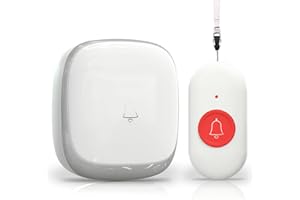 KLOIRA Wireless Caregiver Pager, Elderly Alarm Call Button Personal Panic Alarm for Elderly/Home/Patient/Disabled/Nurse 500+ft UK Plug(1 Receiver 1 Call Button）