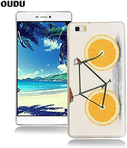 OuDu Silicone Case for Huawei P8 Soft TPU Rubber Cover Flexible Slim Case Smooth Lightweight Skin Ultra Thin Shell Creative Design Cover Anti-Scratch Anti-Shock Protective Bumper - Orange Bike
