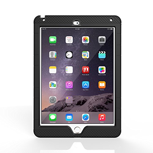 MoKo Hülle für Apple iPad Air 2 – Silikon + Schwarz hartem Polycarbonat Protector mit faltbarer Standplatz-Abdeckungs-Fall Kickstand Tasche Schutzhülle Case für Apple iPad Air 2/iPad 6 9.7 Inch Tablet, Schwarz - 2