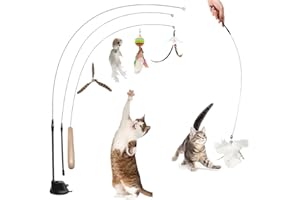 Shengou 9 Piezas Juguete Pluma de Gato,Pluma de Juguete para Gato,Juguete Interactivo con Plumas,Juguetes para Gatos con Campana,con Base de Ventosa Resistente,Juguete Pluma de Gato Interactivo