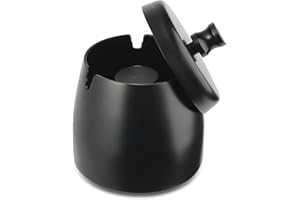 ESPORTIC NOBRANDED Posacenere con Coperchio, Posacenere Grande in Acciaio Inox/Antivento/Antiscivolo, Nero Portacenere Desktop, per la Decorazione di Interni, Esterni di Casa, Ufficio, Ristorante.