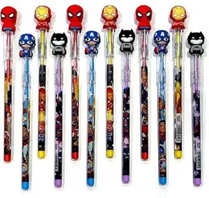 Birthday Popper Avenger Superhero Theme Fancy Pencils (Set of 12) for School Stationery Birthday Return Gifts for Kids of All Age Group