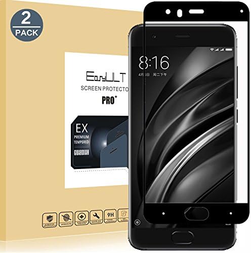 EasyULT [2 pack] Screen Protector Xiaomi Mi 6, 2-Pack Premium Tempered Glass Full Cover Screen Protector Film for Xiaomi Mi 6-Black