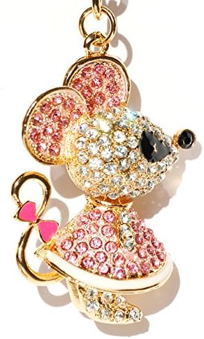 Large Hand Bag Charm with Keyring Rhinestone on Golden Metal Handbag New (Mouse K50094)