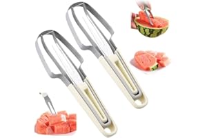 HOIDOKLY Cortador de sandía 3 en 1, cortador de sandía de acero inoxidable, cortador de melón y frutas, beige-2pcs