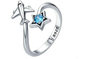 Joielavie Ring für Damen und Mädchen, aus Sterling-Silber 925, mit blauem Stern, Pentagramm, offener Flugzeug, Modeschmuck, Silber 925/1000