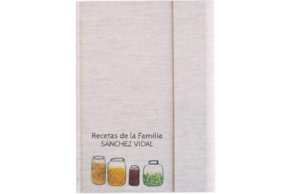 Recetario en blanco personalizado con tu nombre 15x21 | Libro de cocina para escribir 90 recetas con índice | Castellano català euskara galego português | Tapa dura de tela A5 | SIN cuchara