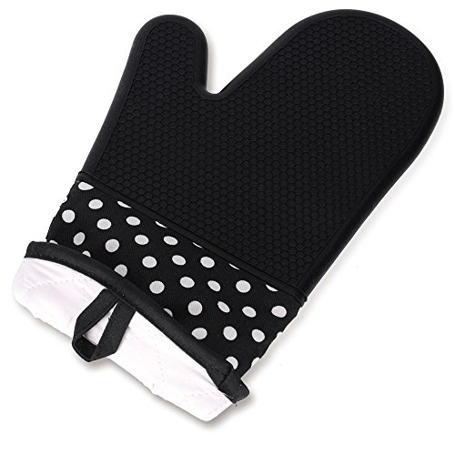 Ofenhandschuhe aus Silikon und Baumwolle,Dick Grillhandschuhe Anti-Rutsch und Hitzebeständige Mikrowelle Mitts BBQ Handschuhe Perfekt für Küche Kochen, Backen, Grillen form RUIZE (1 Paar) (Black) - 2