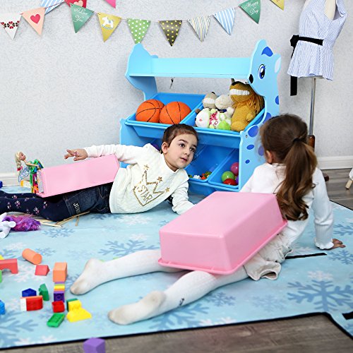 SONGMICS Étagère pour Jouets Enfants avec Formes d'Animaux 6 boîtes 1 étagère de Rangement pour Organiser Jouets Livres vêtements GKR21BU