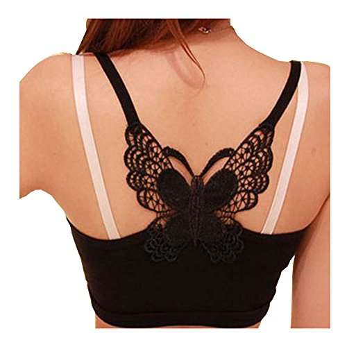 Women's Tank Top Spaghetti Strap Bandeau Sleevless Back Lace Butterfly Design One Size Black