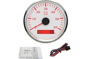 ELING Tachymètre Étanche Tachymètre Compteur RPM Avec Compteur D'heures 0-6000RPM 85mm 9-32V Avec Rétro-Éclairage
