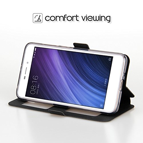 Funda Redmi Note 4X  Shanphone Funda folio Carcasa con Funcion de Ventana  Soporte plegable  Doble cierre magn  tico para Xiaomi Redmi Note 4X  Negro