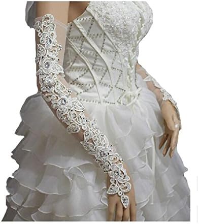 YSFS Women's Lace Fingerless Elbow Lengrth Bridal Gloves Wedding Gloves White