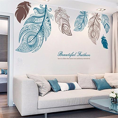 XJKLFJSIU Large Feather Wall Stickers Living Room Tv Background Wall Stickers Bedroom Bedside Wall Stickers, 185 * 85Cm