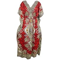 Women's Kimono Kaftan Resort Wear Red Dashiki Maxi Caftan Dress One Size