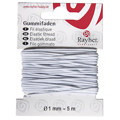 Rayher 8908902 Gummifaden, 1 mm, Karte 5 m, weiß