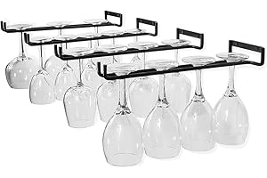 HEYOUTH Cuelga Copas,Colgador Copas,Colgador De Copas Para Bar,4 piezas Soporte para Copas de Vino de Pared Con Tornillos Estante Soporta 16-24 Copas de Vino para Familia, Restaurante, Hotel Bar(30 cm, negro)