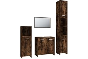 vidaXL Badmöbel Set 4 TLG., Badezimmermöbel mit Hochschrank Waschbeckenunterschrank Midischrank Badspiegel, Badschrank mit viel Stauraum, Waschtischschrank Badezimmermöbel, Räuchereiche Holzwerkstoff