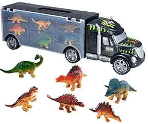 Toys Bhoomi Dinosaur Carrier Transport Car Truck with 6 Dinosaurs Educational Toy Cars Set Birthday Gift for Boys Girls Toddler Kids Age 3-12 Years Old