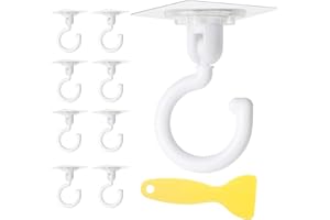 TRHILLSBRAD Haken Selbstklebend weiß, Ohne Bohren Handtuchhaken, haken decke selbstklebend, Klebehaken Transparent Wasserdicht Wandhaken, 8 Stück 360° Drehbar Deckenhaken mit Schaber, 5kg Belastung Magische Haken