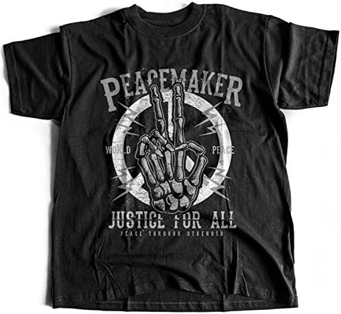 Flamentina A002-108 Peace Maker Mens T-Shirt Peacemaker World Justice for All Strength Revolution Vendetta Guy Retro(Large,Black)