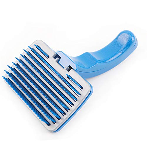 Preisvergleich Produktbild GJJ Haustier Hundekamm - Hund Schönheit Knotting Haarentfernung Kunststoff Automatische Kamm - Hundebürste Pet Products,Blau,12 * 7.5cm