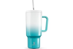 Meoky 1182ml Tumbler with Straw and Lid, 40oz Tumbler with Handle, Insulated Stainless Steel Travel Mug Water Bottle, 100% Leak-Proof, Cold for 34 Hours or Hot for 10 Hours (Azure)