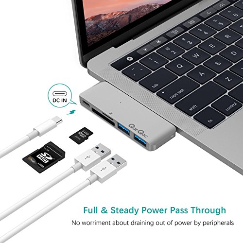 GN21B Typ-C Hub USB C Adapter mit 1 USB-C Anschluss (Stromversorgung), 1 SD-Karte Steckplatz, 1 Mikro-SD Steckpatz und 2 Superspeed USB 3.0 Ports Aluminiumgehäuse geeignet für MacBook, MacBook Pro, Google Chromebook, Hua Wei Matebook (Silber) - 3