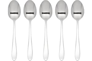 NAVOYS Set of 5 Teaspoons - Stainless Steel Spoon, Durable, Rust-Resistant, Mirror Finish, Dishwasher Safe - for Home, Office, Parties - Stylish Utensils for Tea, Coffee, Desserts