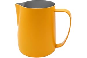 XIAOYU Jarra para vaporizar y espumar de Leche de Acero Inoxidable Antiadherente, Acabado Mate, Amarillo, 20 oz / 600ml