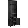 URBNLIVING 6 Tier Bookcase Bookshelf With 2 Doors Cupboard (Matt Black)