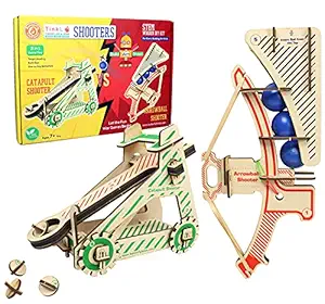 ButterflyEduFields 2in1 Catapult vs Arrowball Shooter, STEM Construction Toys for 6 7 8 9 10+ Years Boys Girls | DIY Wooden Shooters Made in India Science Engineering Project Kit