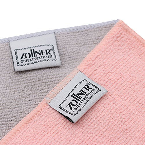 ZOLLNER® 14er-Set seifenfreie wiederverwendbare Gesichtsreinigungstücher / Kosmetiktücher / Seiftücher / Abschminktücher aus Microfaser 25×25 cm (7x rosa 7x hellgrau), Serie „Bel“ - 4