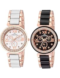 MECLOW Analogue Black and White Dial Watch for Women/Girls (Set of 2)