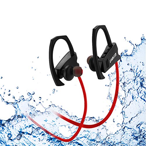 LOBKIN Auriculares inal  mbricos deportivos Bluetooth resistente al sudor IPX4 Fijaci  n estable en la oreja Cascos ergon  micos auricular con gancho para el o  do eliminaci  n de ruido cascos 6 horas de funcionamiento con micr  fono para running  entrenamiento  Gym  rojo 