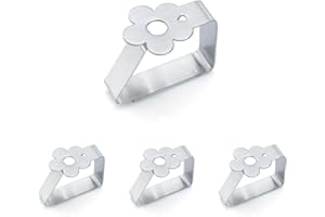 UTILYTAIS Pinzas para Mesa Exterior - Pack 4 - Clips Mesa de jardín Exterior - Sujeta manteles para Mesa de terraza - Agarra manteles - Acero Inoxidable - Accesorios Autocaravana (Flor)