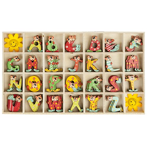 Clayre & Eef 62960 Kiste Kasten mit Holzbuchstaben Holz Buchstaben Alphabet ABC bunt Kistengröße ca. 14 x 24 cm