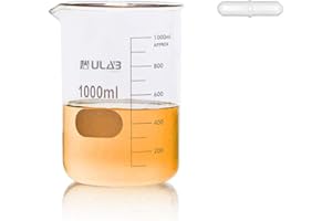 ULAB Scientific Griffin Niedrigform Glasbecher mit 1 magnetischen Rührstab, 1000 ml, 3,3 Borosilikatglas, gedruckte Graduierung, UBG1005