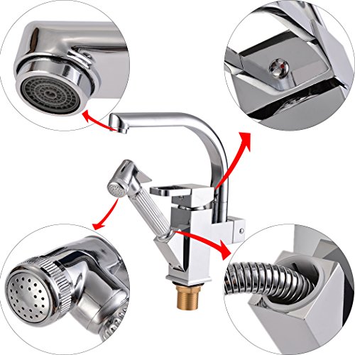 Homdox 360° Drehbar Spültischarmatur Mischbatterie einzigen Handgriff Waschbecken Wasserhahn für Küchen, Badezimmer, Waschbecken - 3