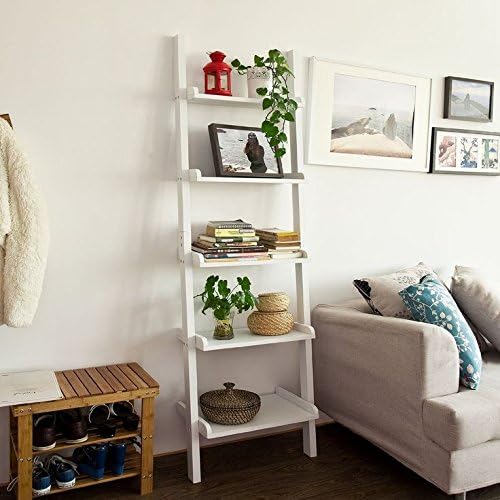 Hagdan White Ladder Shelving 5 Tier Display Unit Storage Bookcase