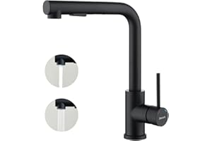 Decaura rubinetto lavello cucina con doccetta estraibile 2 funzioni, miscelatore cucina con bocca alta girevole a 360 °, Nero