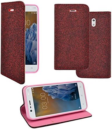 Nokia 3 Glitter Dark Red Design Pu Leather Book Flip Case Cover
